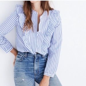 Madewell Whitney Navy Striped Ruffle Blouse M